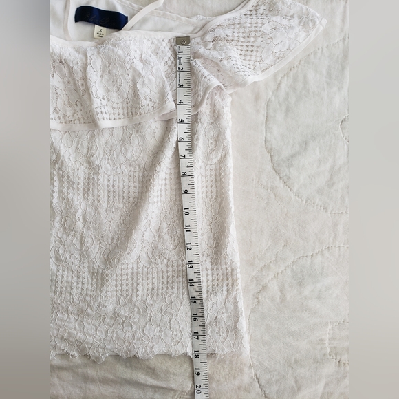 Blue Rain Cotton White Lace Off-Shoulder Blouse | Elegant Date Night Top, Spring - Picture 3 of 9